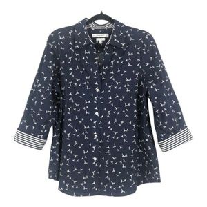 Two Foxcroft Button UP Shirts, Bird Print and Linked Chain Print